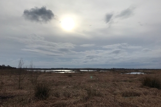 A landscape photo of Little Woolden Moss, with bogs in the distance