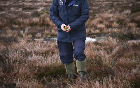 Duncan standing on a wetland