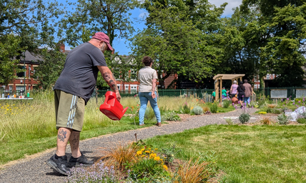 The old bowling green has become a vibrant community garden