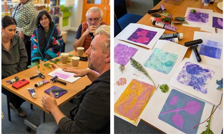 An arts and crafts session using foliage from the garden, run by the RHS