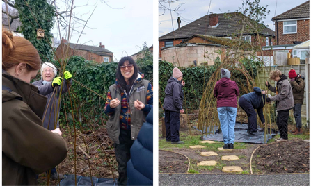 Constructing a willow arch with Nina, FOIL's Green Spaces Fund Advisor