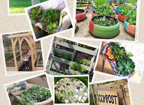 Composting and gardening collage