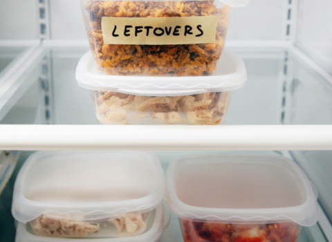 Food leftovers in a fridge