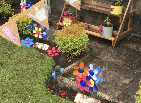 Garden filled with upcycled materials
