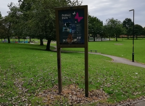 Ordsall Park with welcome sign