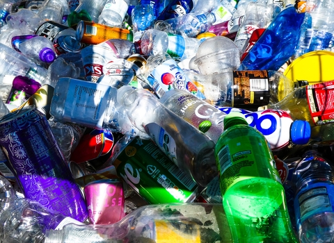 Pile of plastic bottles for recycling